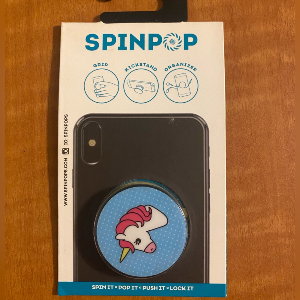 Spinpop phone grip, kickstand, organizer unicorn
